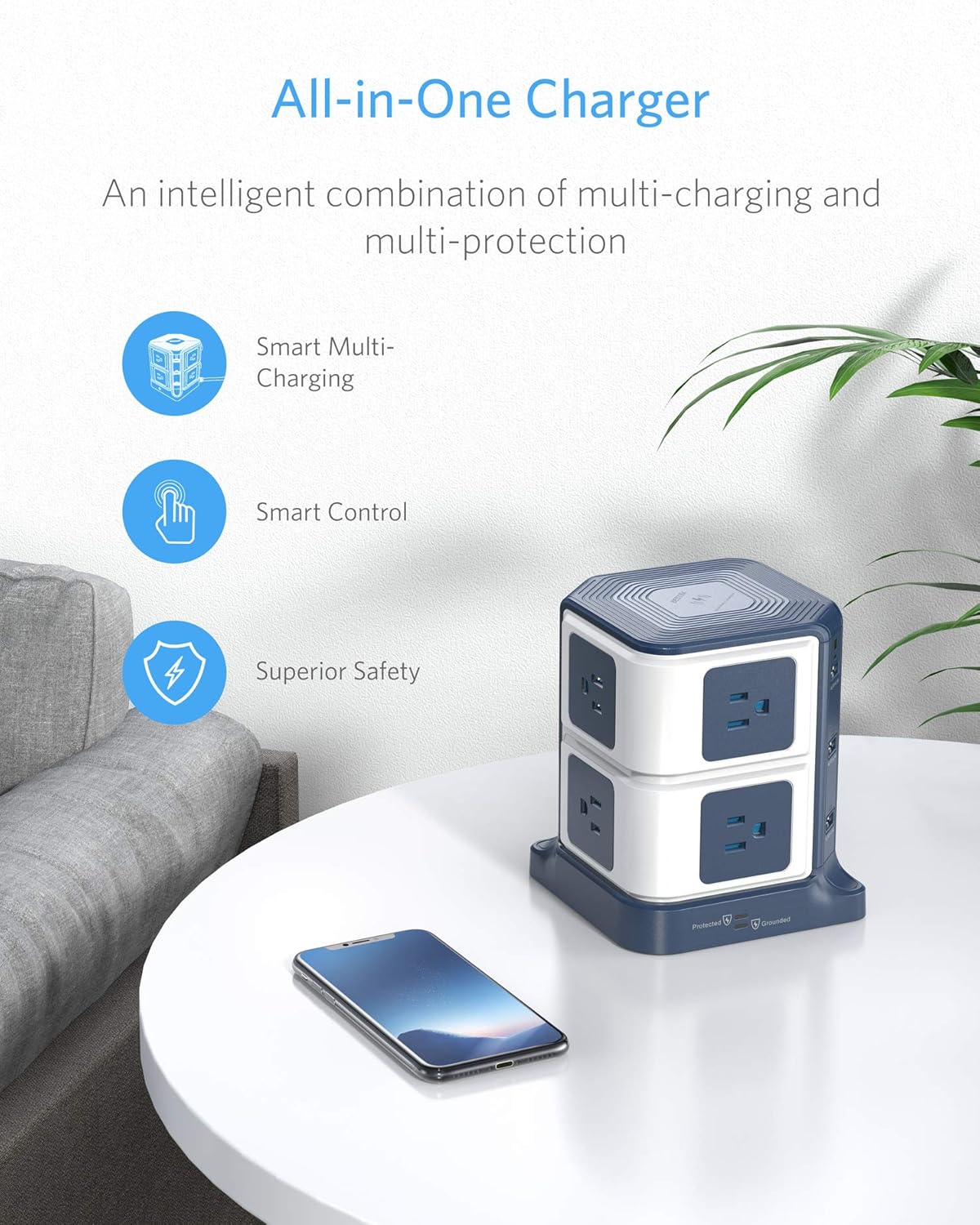 USB Power Strip with Wireless Charger BESTEK 8-Outlet Surge Protector and 40W 6-Port USB Charging Dock Station,1500 Joules,ETL Listed,Dorm Room Accessories: Electronics