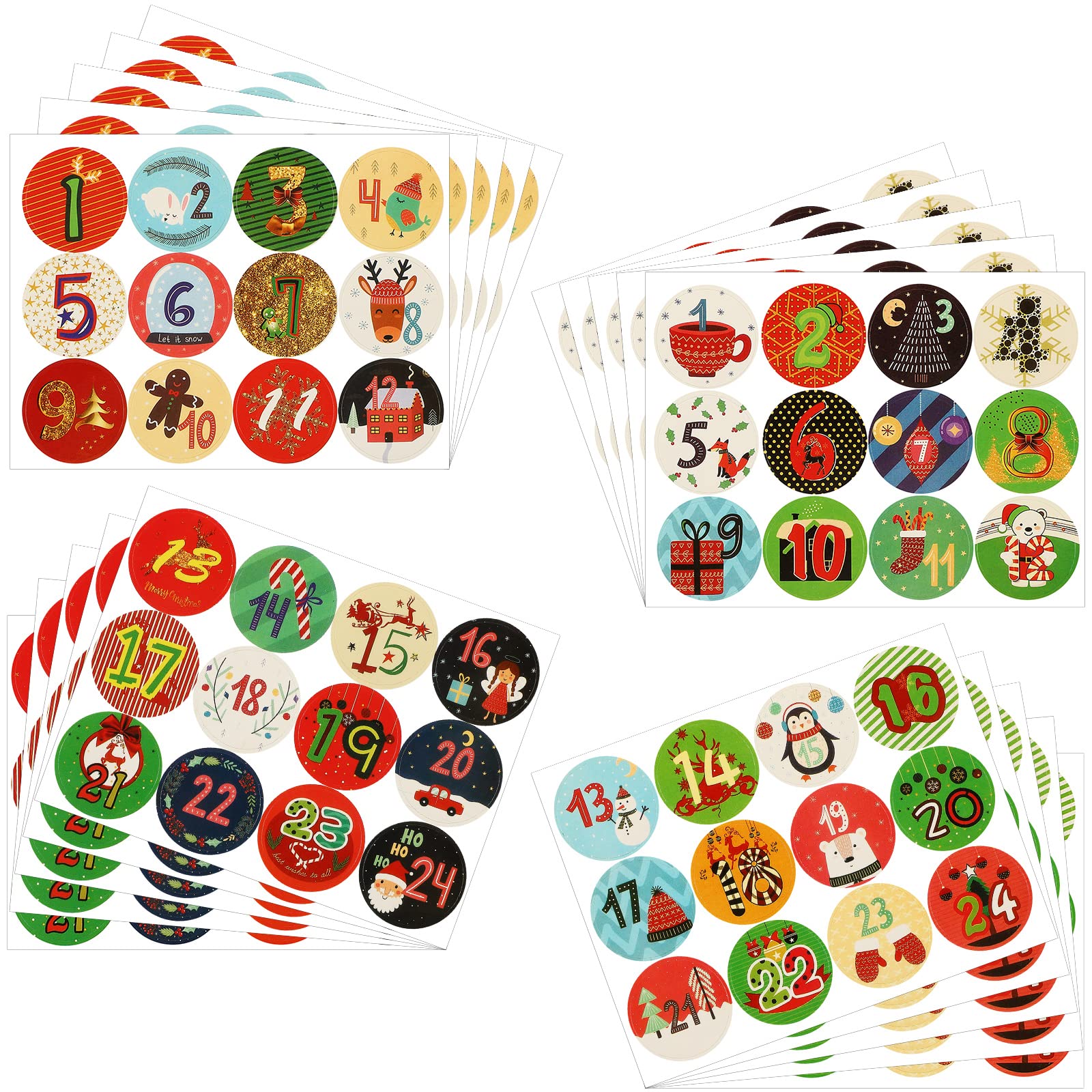 240 Pieces Christmas Advent Calendars Stickers Christmas Number Sticker Xmas Decals 1-24 Advent Calendar Decals for Xmas Party Favors DIY Crafts Baking Label Decoration
