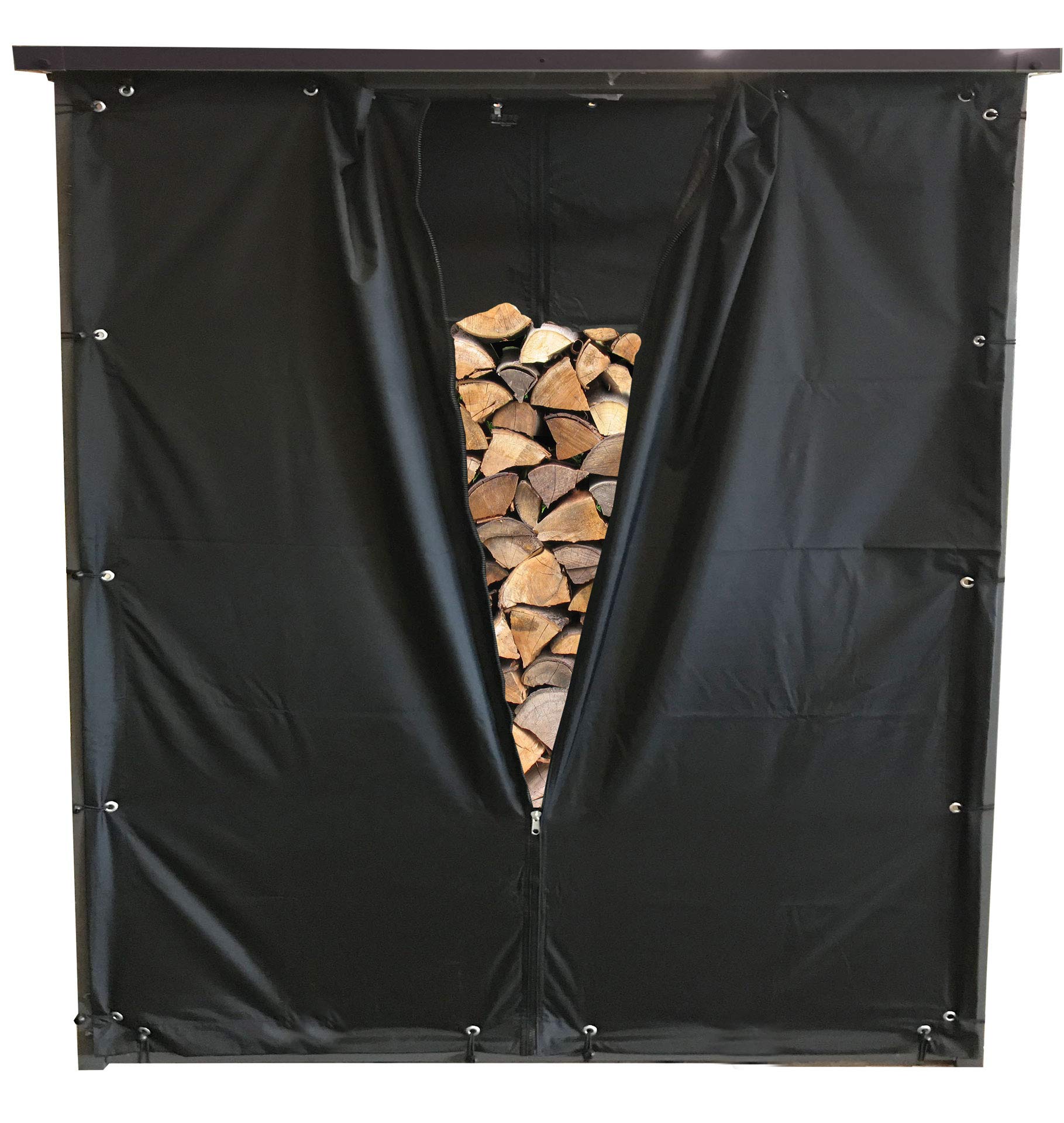 QUICK STAR Weather Protection Set Front- and Back Wall PVC Black for Firewood Rack XXL 185 x 70 x 185 cm
