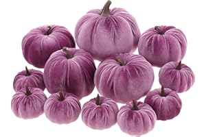 ZningEsxi 12Pcs Thanksgiving Velvet Fake Pumpkins Artificial Halloween Handmade Fall Harvest Centerpiece Decoration for Home Kitchen Farmhouse - Purple