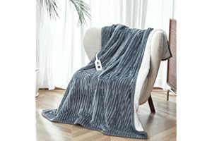 SNUGSUN Heated Blanket Throw Size, Soft and Cozy Electric Heating Blanket for Bed, Automatic Safety System 6 Heating Levels & 4 Hours Auto-Off, 50" x 60" Dark Grey