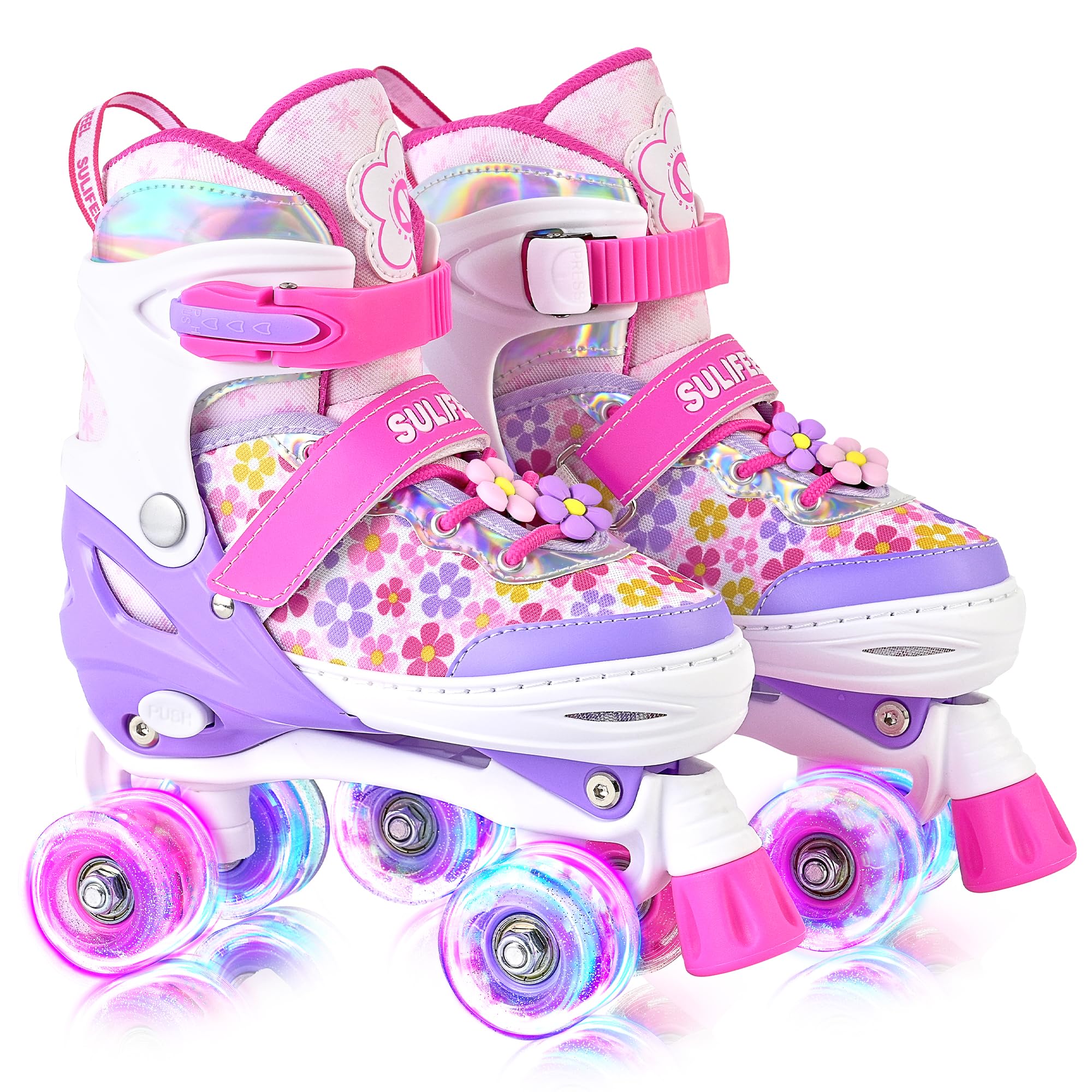 SULIFEEL Rainbow Unicorn 4 Size Adjustable Roller Skates for Girls Boys for Kids Ages 3-5 5-8 6-12 Children Skates Indoor Outdoor Image