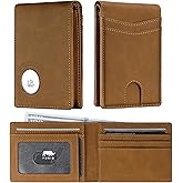 furid Leather Wallet Compatible with Airtag: Slim Air Tag Wallet for Men RFID Blocking, Bifold, Front Pocket, Minimalist Card Holder