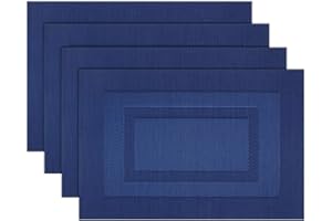PIGCHCY Placemats,Washable Vinyl Woven Table Mats,Elegant Durable Placemats for Dining Table Set of 4 (18 x 12 inches, Navy Blue)