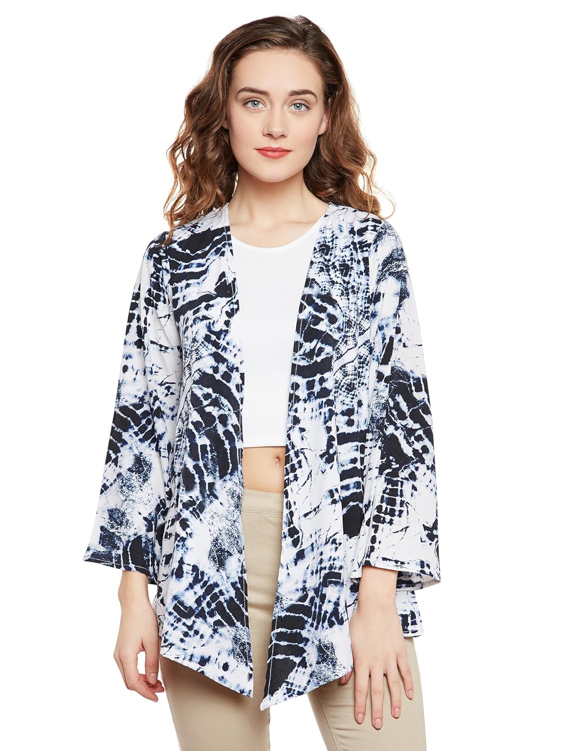 martini women blue white tie & dye plus size crepe shrug