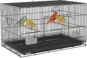 PawHut Birdcage for Canaries, Lovebirds Finches, Budgie Cage with Removable Tray, Bottom Mesh Panel, Wooden Perches, Swing, R