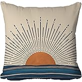 Boho Sun Throw Pillow Covers, Horizontal Sunset Sunrise Abstract Pillow Covers, Super Soft Decorative Retro Aesthetic Hippie Lumbar Bohemia Cushion Case Pillowcase for Couch Sofa, 18x18 Inch