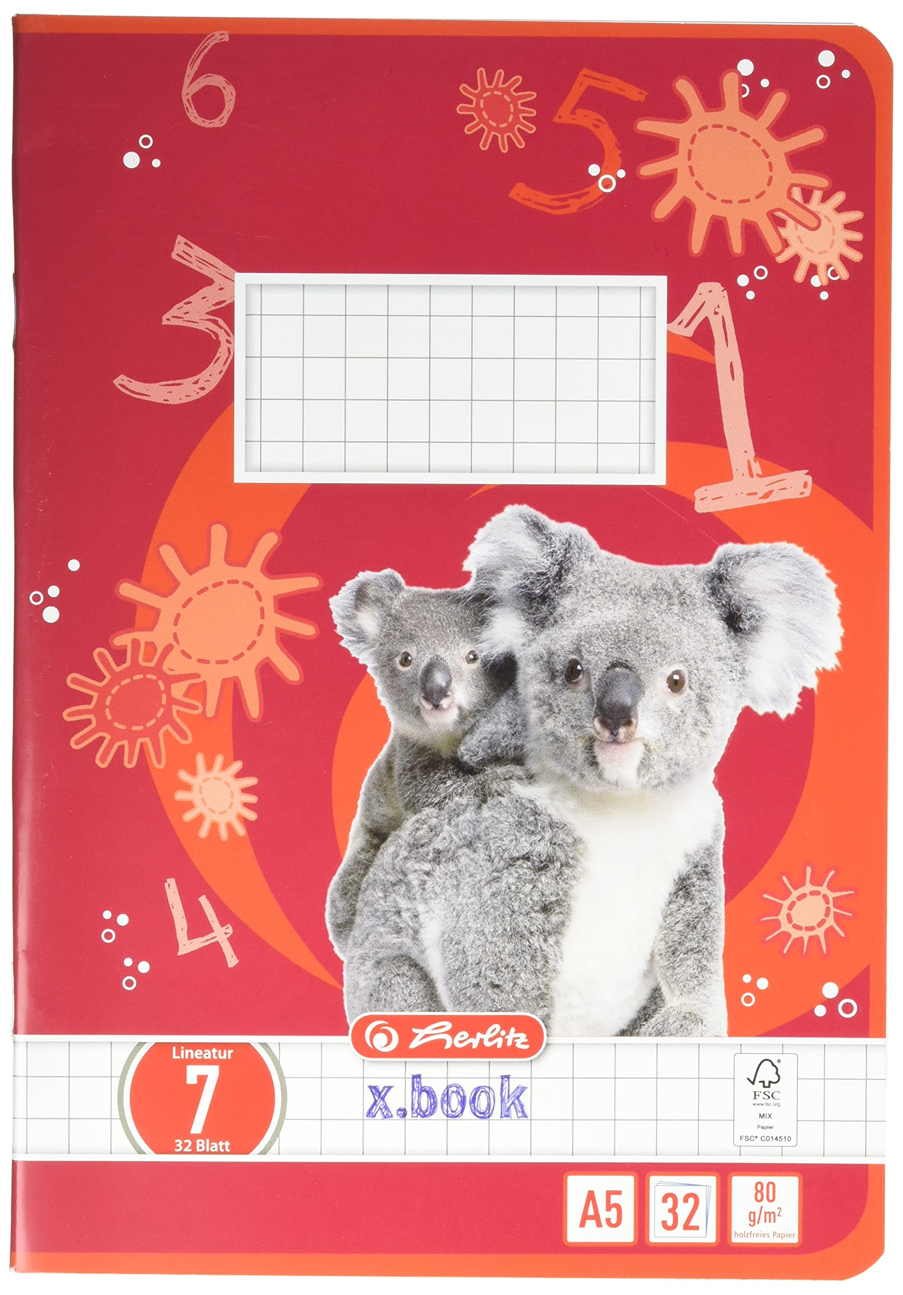 Herlitz A5 Notebook 07 Rules, Squared Wood-Free Paper 80 GSM, 7 x 7 mm, 32 Sheets, White