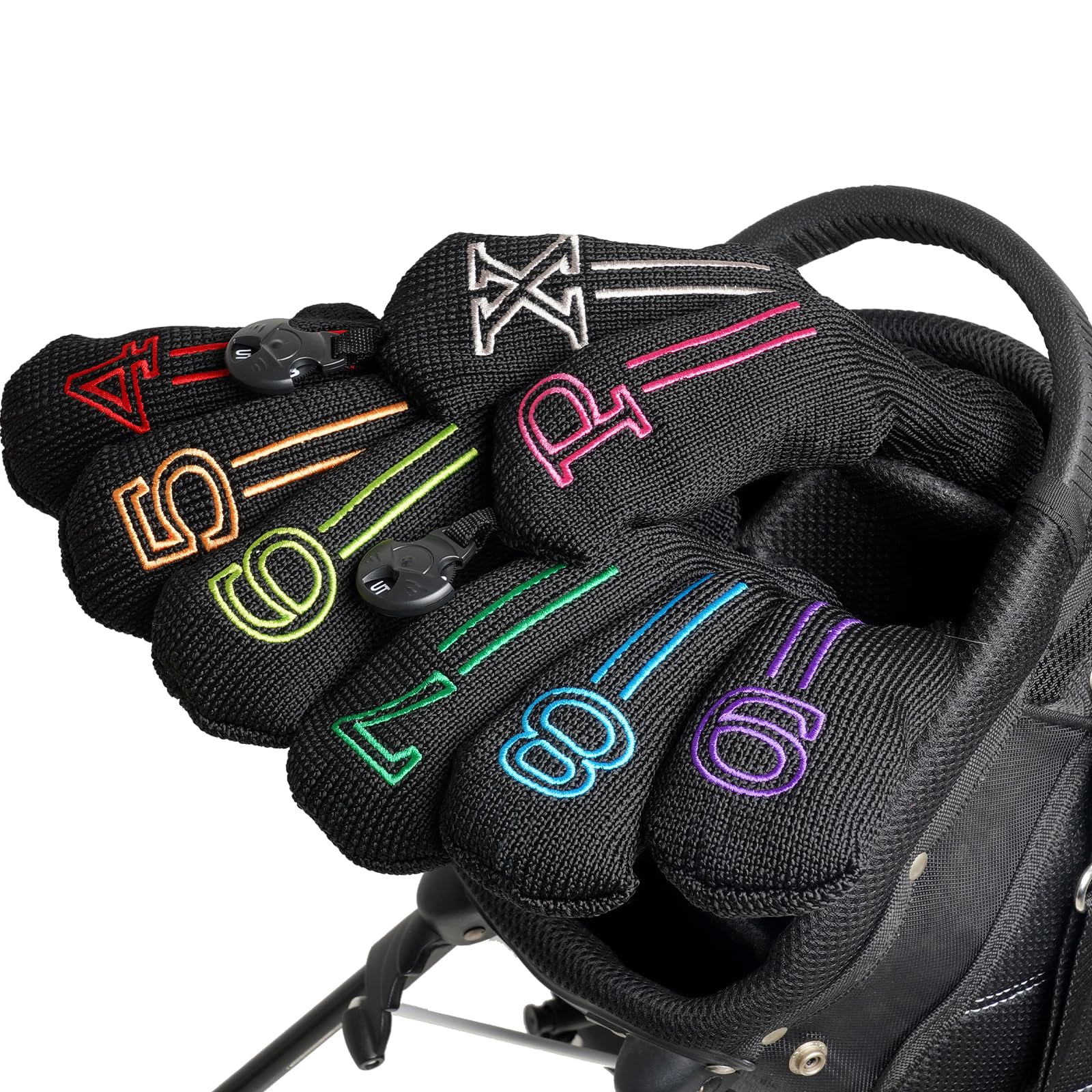 Photo 1 of Knit Golf Hybrid Iron Head Covers 4-9 and 2pcs Hybrid/UT Club Head Covers with Rotatable No.Tag, Golf Club Head Protector for Cleveland, Wilson Launch Pad, Tour Edge, Powerbilt Hybrid Irons