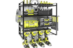 KAFAHOM Power Tool Organizer,4 Layer Drill Holders Wall Mount,Heavy Duty Metal Organizers and Storage Rack for Garage Organization,Tools Shelves with Screwdriver Plier/Hammer Holder, Black