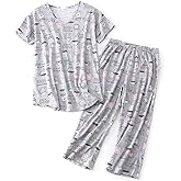 SISKIN Womens Pajama Sets - Capri Pajamas for Women Set Plus Size Sleepwear Tops with Capri Pants Summer Pjs Sets