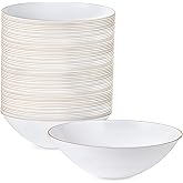 [16 OZ 40 Count] White Plastic Floral Design Party Soup bowls With Gold Rim Premium heavyweight Elegant Disposable Tableware Dishes