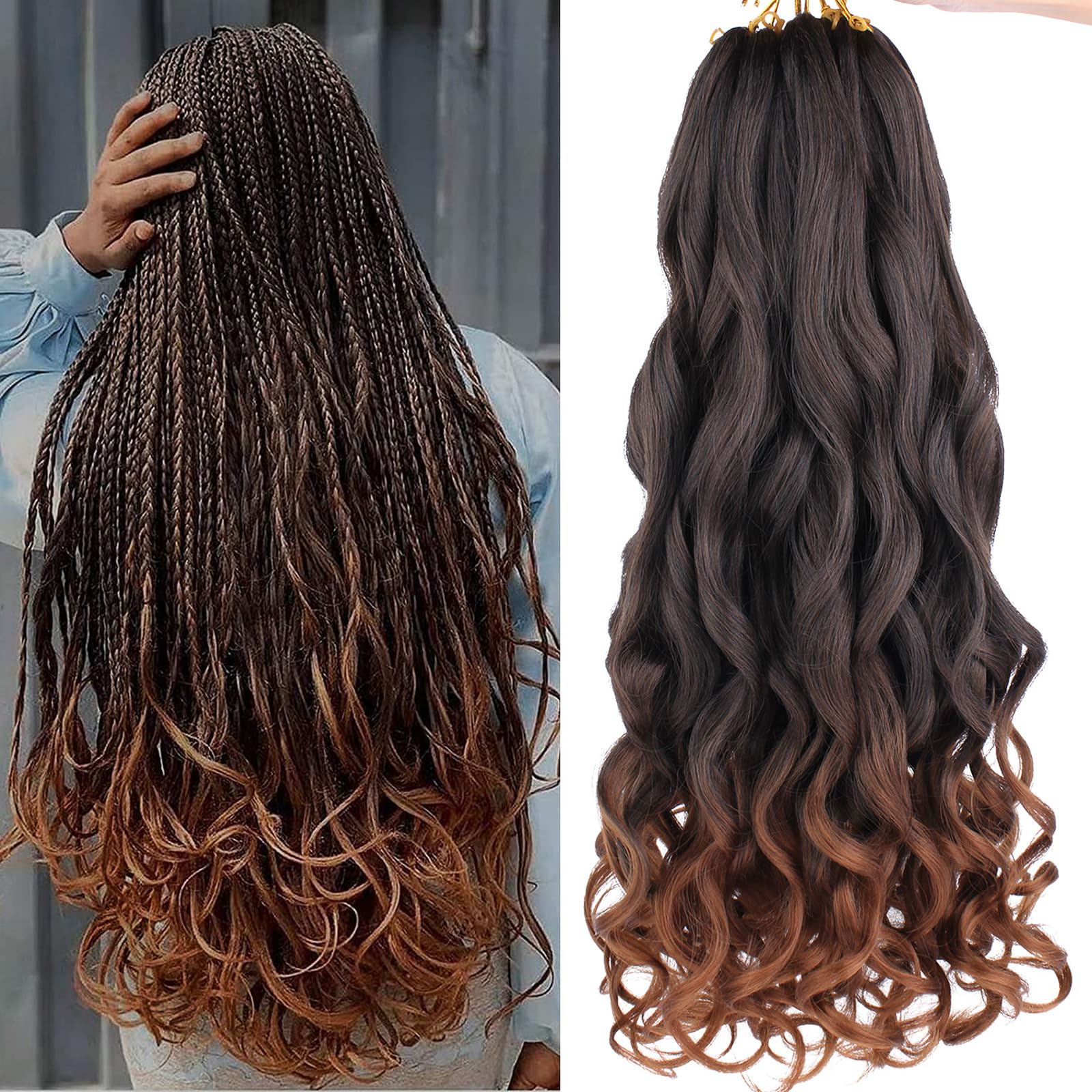Xtrend 30 Inch French Curly Braiding Hair - 8 Packs Pre-curled Bouncy Loose Wave With Curly Ends for Goddess Box Braids Extension T30#