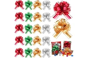 WILLBOND 20 Pieces 6 Inch Pull Bows Gift Wrapping Ribbon Pull Bows for Christmas Wedding Baskets Valentine Multicolor Wrap Accessory for Gift Present Holiday Decor(Green, Red, Gold, Silver)