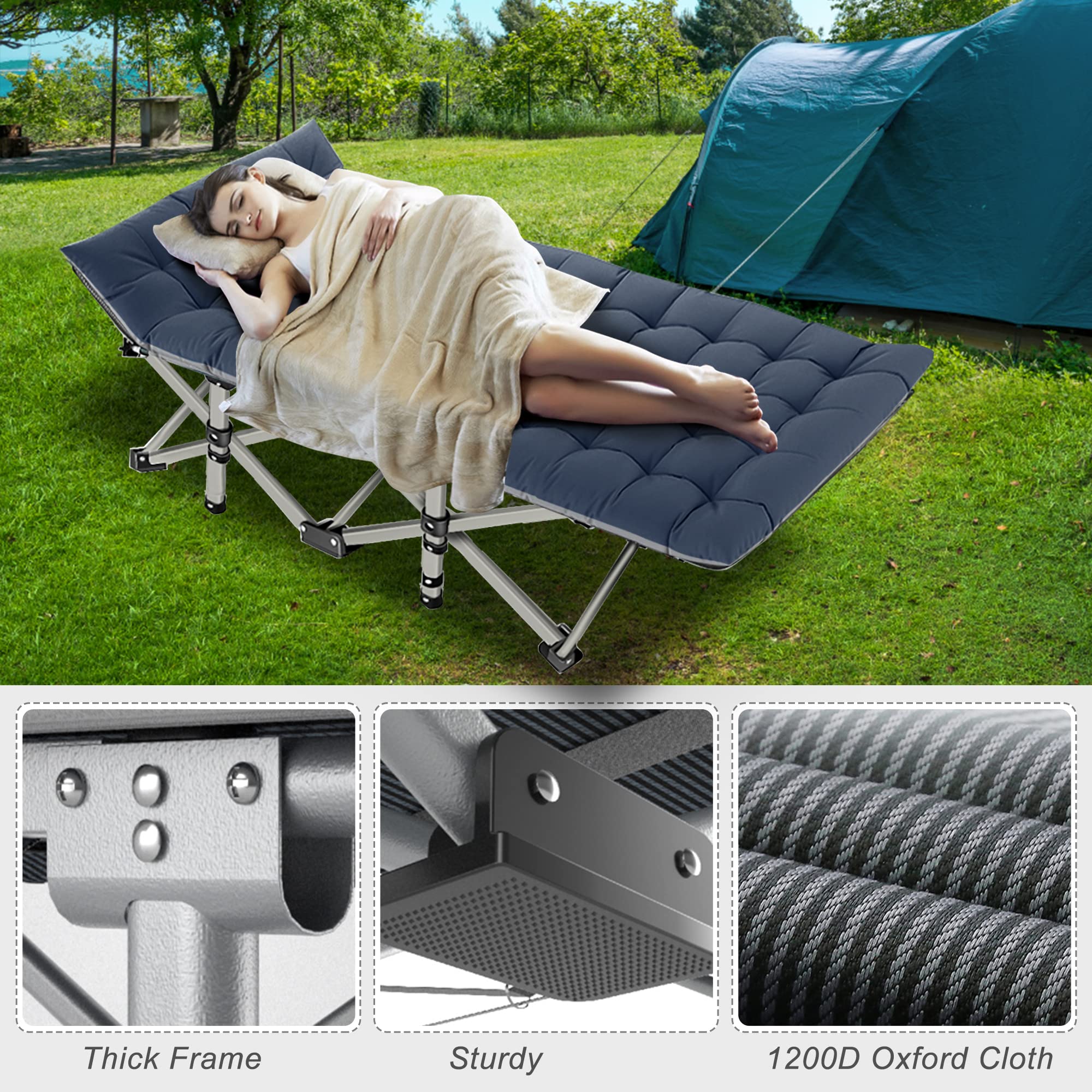 ABORON Folding Camping Cot W/Mat for Adults, Heavy Duty Outdoor Bed