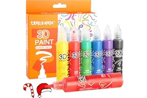 AUREUO Puffy Paint for Fabric - 3D Puffy Paint Pens 6 Colors x 0.85 Oz / 25ml - Acrylic Paint for Crafts, Permanent Fabric Paints for Clothing, Textile, Wood, Glass