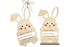 2 PCS Easter Bunny Money Holder for Cash Gift,Wooden Rabbit Decorations Gift Card Holder, Cute Easter Basket Stuffers for Kid
