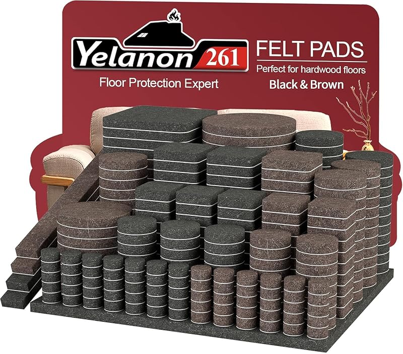 Yelanon Felt Furniture Pads 261 Pcs Self-Adhesive Anti-Scratch Floor Protectors