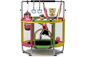 HEYSKY Trampoline for Kids 55inch Toddler Mini Small Trampoline Outdoor Indoor Basketball Hoop, Swing, Gift for Baby, Toddlers & Kids Ages 3-6