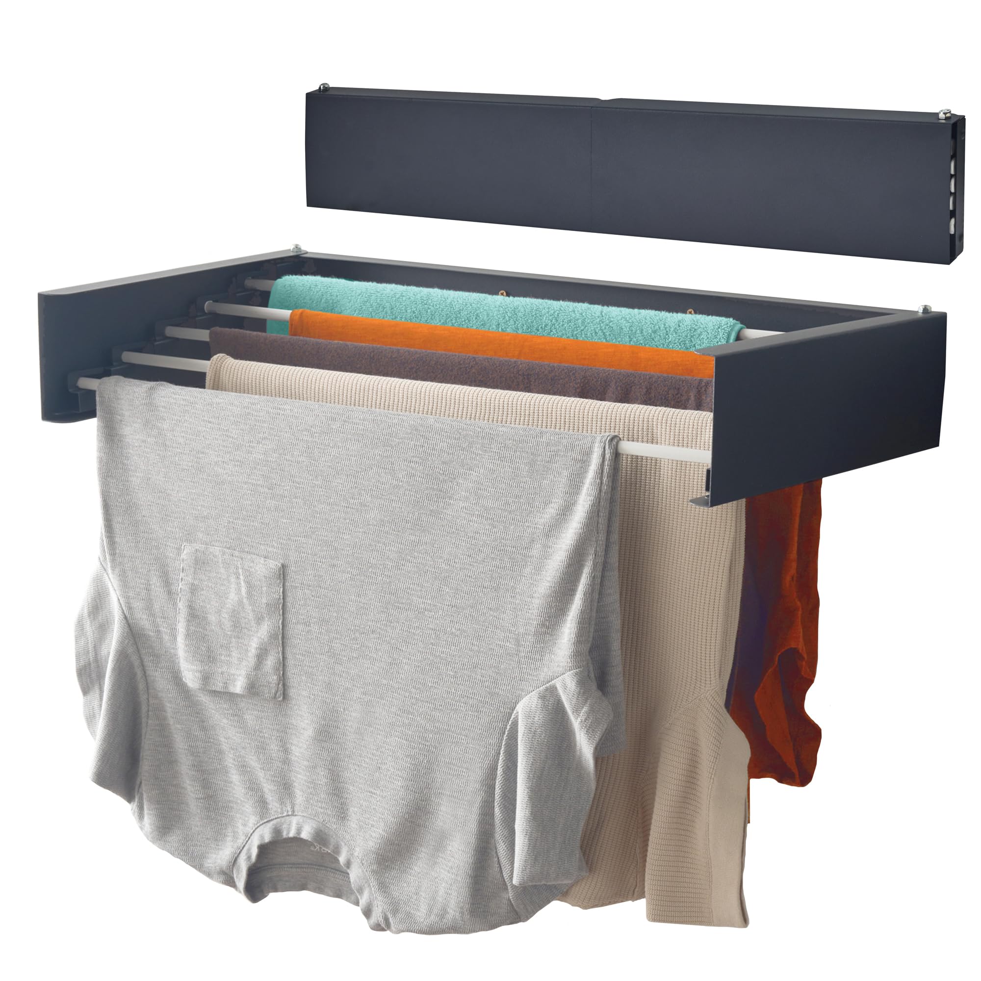 OurHouse Wall Mounted Clothes Airer, Indoor & Outdoor Retractable Clothes Drying Rack, Weatherproof, Foldaway, 3.5m Drying Space and 20kg of laundry, Easy install, Space Saving Drying (70cm Grey)