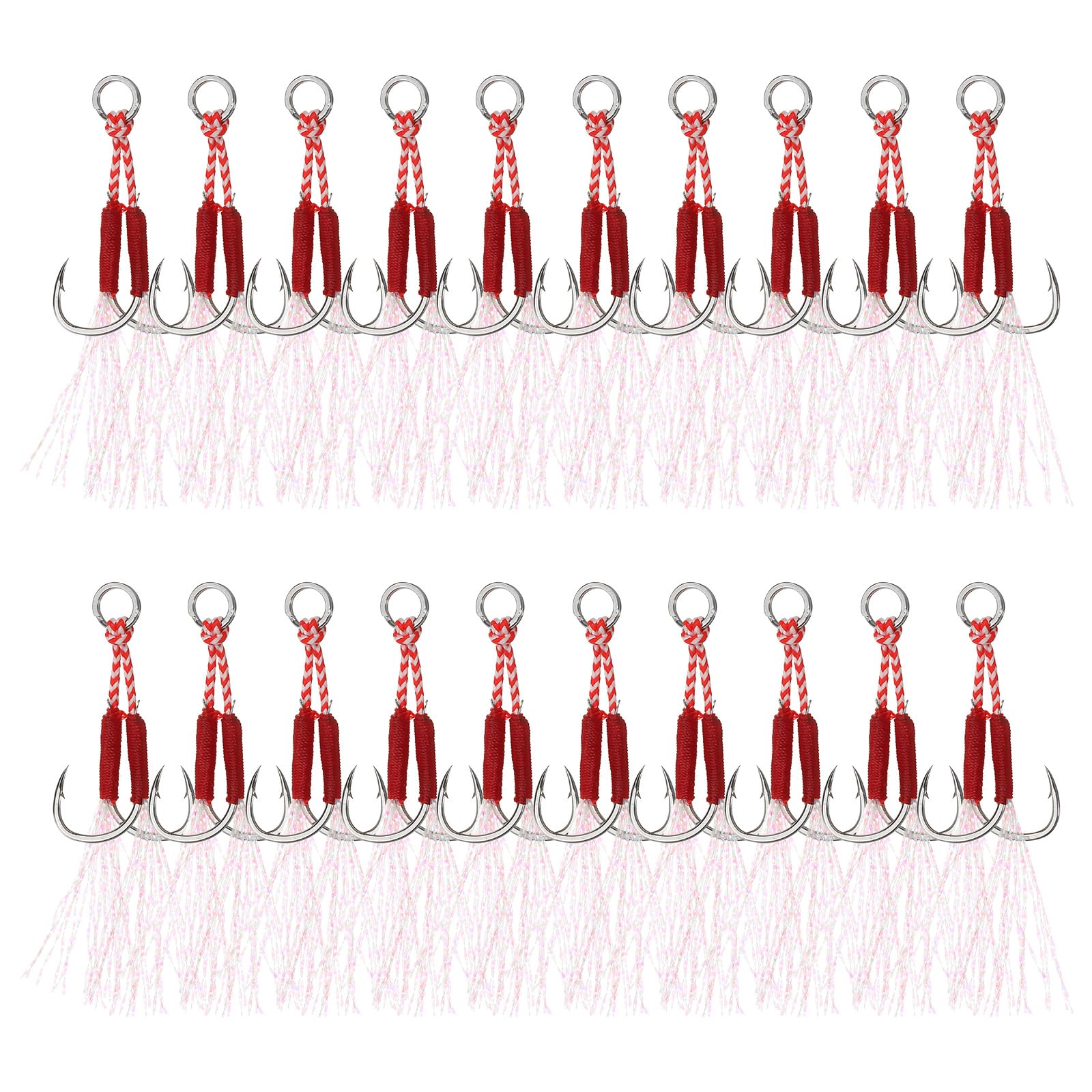 PATIKIL Double Fishing Assist Hooks Kit, 20 Pcs Glow Jigging Hook Slow Fast Fall Jigs Fishing Hooks for Vertical Jigging Lures, Green (11#, 53mmx11mm)