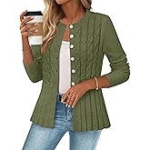MEROKEETY Women's Cable Knit Peplum Cardigan Sweaters 2026 Trendy Fall Open Front Button Down Soft Knitted Coat