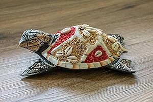 G6 COLLECTION Wooden Tortoise Turtle Home Decor Sculpture Statue Hand Carved Decorative Accent Figurine Handcrafted Handmade Seaside Tropical Nautical Ocean Coastal Decoration Wall Hanging (Red)