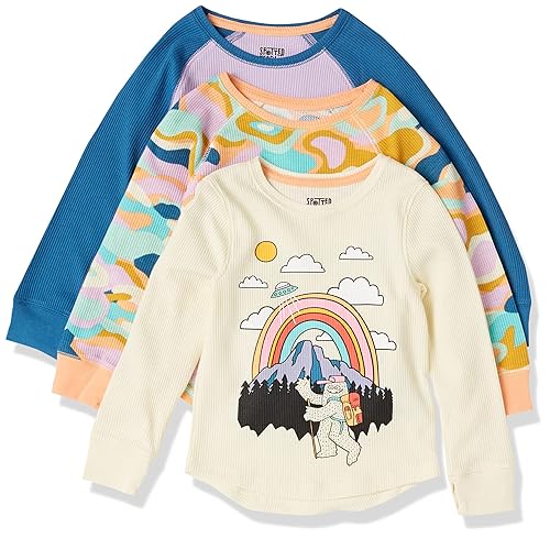 Spotted Zebra Girls' Long Sleeve Thermal T-Shirts, 3-Pack Camo Monster, 3T
