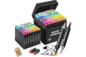 Soucolor Alcohol Markers 100 Colors with Case & Holders, Dual Tips Chisel & Fine Art Markers for Adult Coloring Kids Drawing, Artist Markers Art Supplies for Blending Sketching