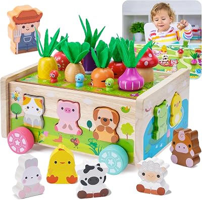 KMTJT Toddler Montessori Wooden Farm Toys 1 2 3 Year Old Learning