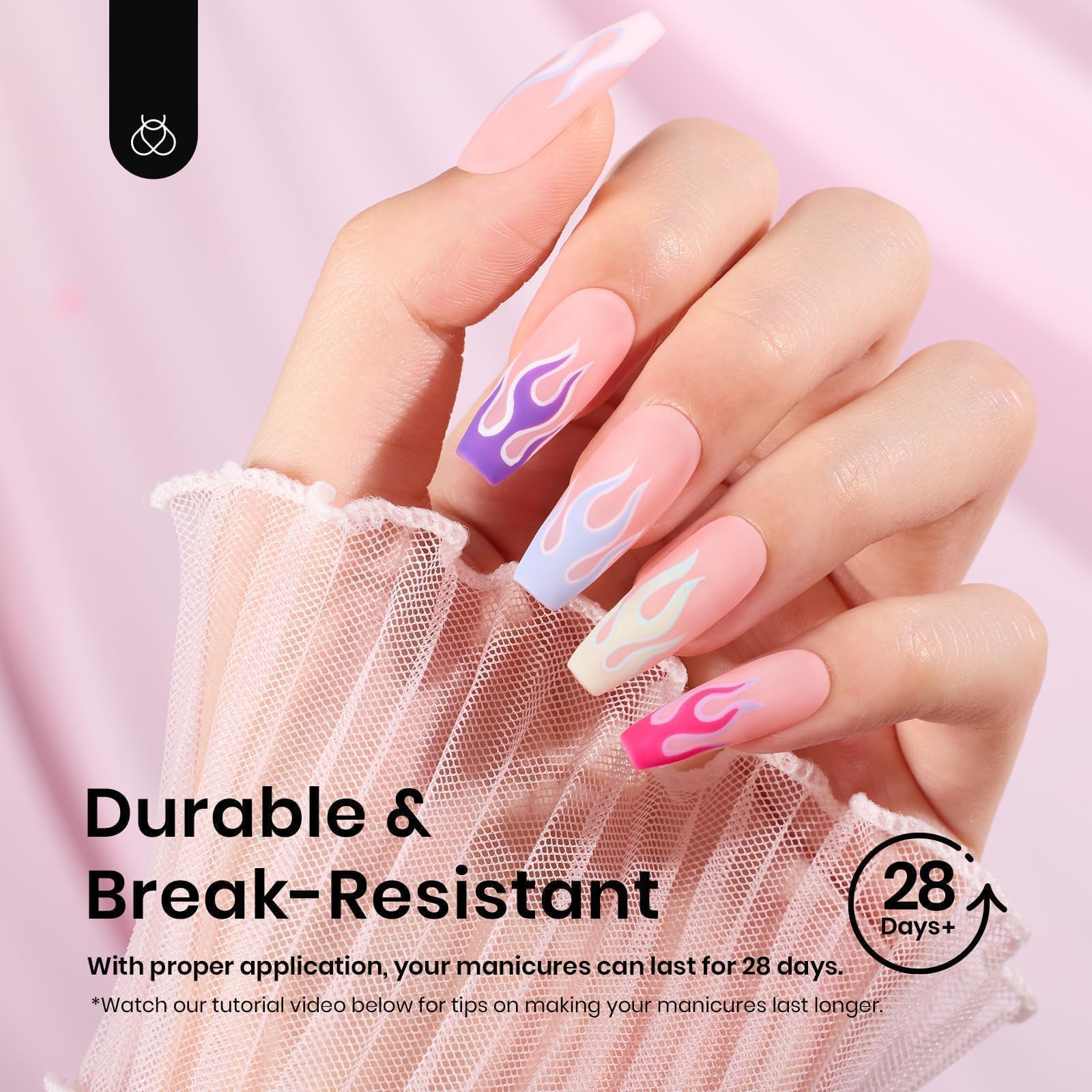 Beetles Gel Nail Tips Medium Coffin Etch X Nail Tips, 12 Sizes 288Pcs Pre Shaped Half Matte Press On Nails Full Cover False Nails for Pastel Spring Nails Acrylic Fake Nails Nail Extensions Kit - Image 4