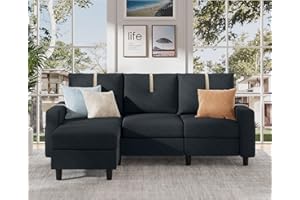 Pingliang Home 80" Sectional Sofas for Living Room, 3 Seat L Shaped Couch with Reversible Ottoman, Modern Linen Fabric Small Sectional Couch for Apartment Small Space, Dark Grey