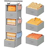 Pipishell Hanging Closet Organizer 6-Shelf, Hanging Shelves for Closet with 3 Removable Drawers & Side Pockets for Bedroom, Garment Rack and Wardrobe Organization, 12' x 12' x 43.3', Dark Gray