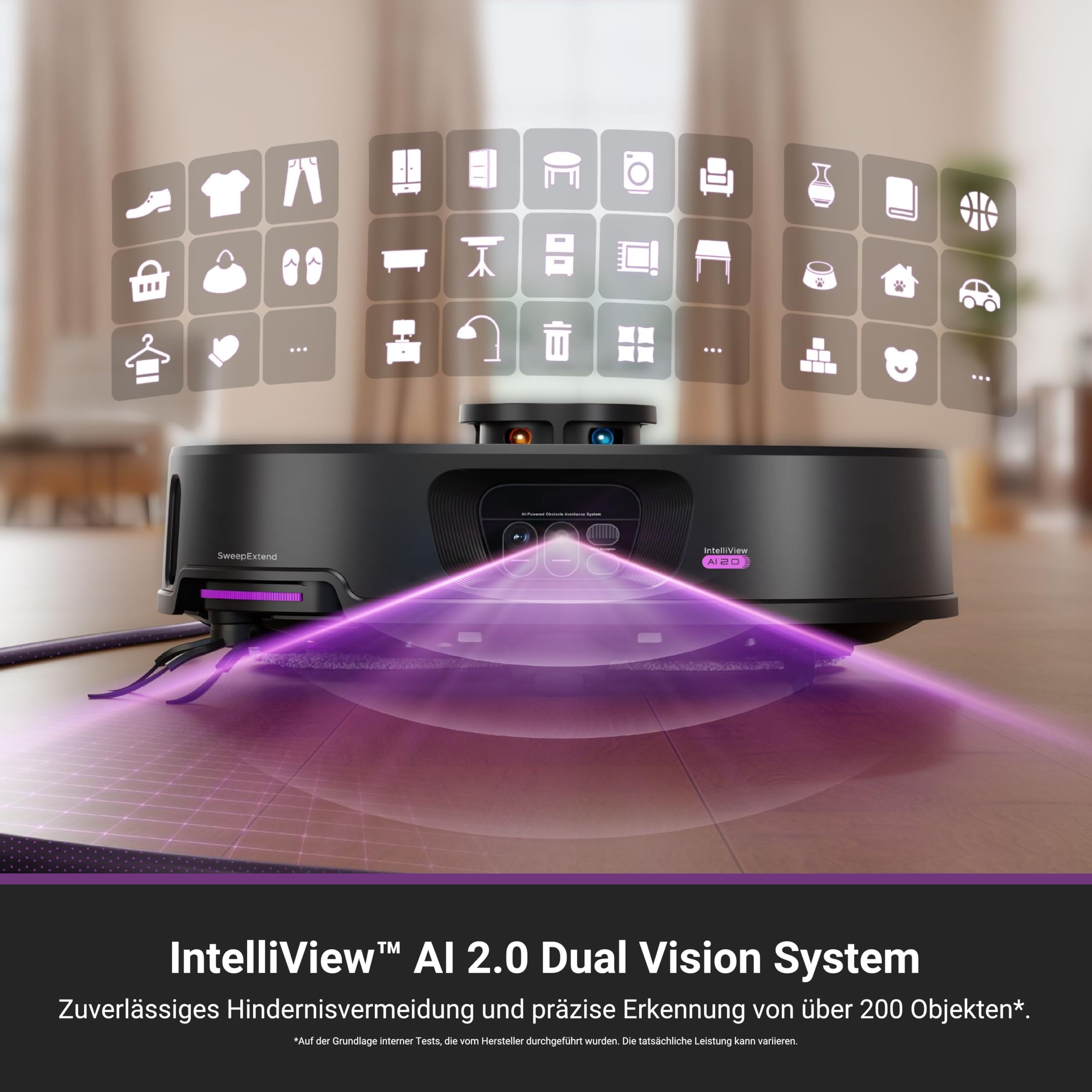 Eureka J15 Max Ultra Saugroboter mit Wischfunktion, Extensible Seitenbürste & Wischarm, 22000Pa Saug Wischroboter mit Selbstreinigung, 80℃ Heißwasserreinigung, IntelliView 2,0, Anti-Wickel 6