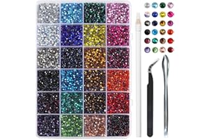 BEADSLAND Hotfix Rhinestones Mixed 24 Colors, SS10 Rhinestones for Crafts Clothes, Hotfix Crystals with 1 Tweezers, 1 Wax Pencil and 1 Spoon