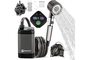 BRARVAGUR Upgrade Portable Camping Shower, 6000mAh Rechargeable Electric Shower Pump with Intelligent Digital Display Multiple Spray Modes Filtered Shower Head with Handheld for Outdoor Hiking, Travel