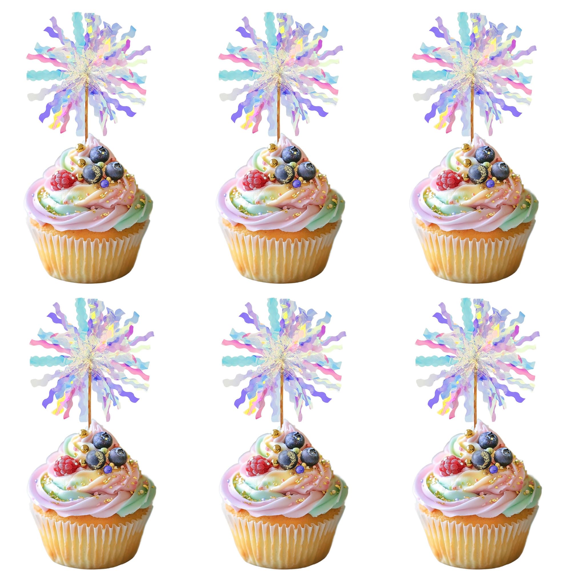 Photo 1 of 30 PCS Happy Birthday Cake Toppers Foil Firework Cupcake Toppers Fireworks Decor Sparkle Tinsel Drink Stirrers Flowers Cake Decoration Cocktail Food Fruit Toothpick for Cake Decoration Supplies White
