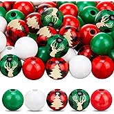 1000 Piece 12 mm Plaid Wooden Craft Beads for DIY Craft Valentine's Day Christmas Jewelry Making (Red, Green, White, Multiple Pattern)