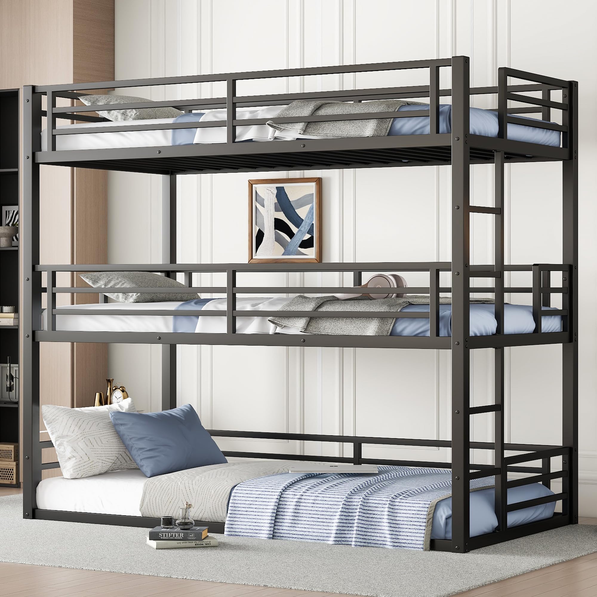 Photo 1 of MISSING PIECES-----------------SELLING FOR PARTS ONLY-----------------------------------Bellemave Triple Bunk Bed Twin XL Size, Heavy Duty 3 Bunk Beds with Safety Guardrails and Noise-Reduced Design, Metal Triple Bed for 3 Kids, Teens, Adults, No Box Spri