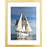 PEALSN 12x16 Picture Frame, Display Pictures 8.5 x 11 with Mat or 12 x 16 without Mat for Wall Mounting Display, Photo Frames, Gold.