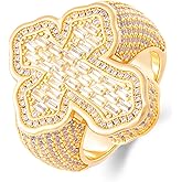 Edulex Iced Out Cross Stars Pinky Ring - Mens 18k Gold Plated Hip Hop Bling 5A+ Cubic Zirconia Band - Created Diamond Signet Jewelry Gifts for Women