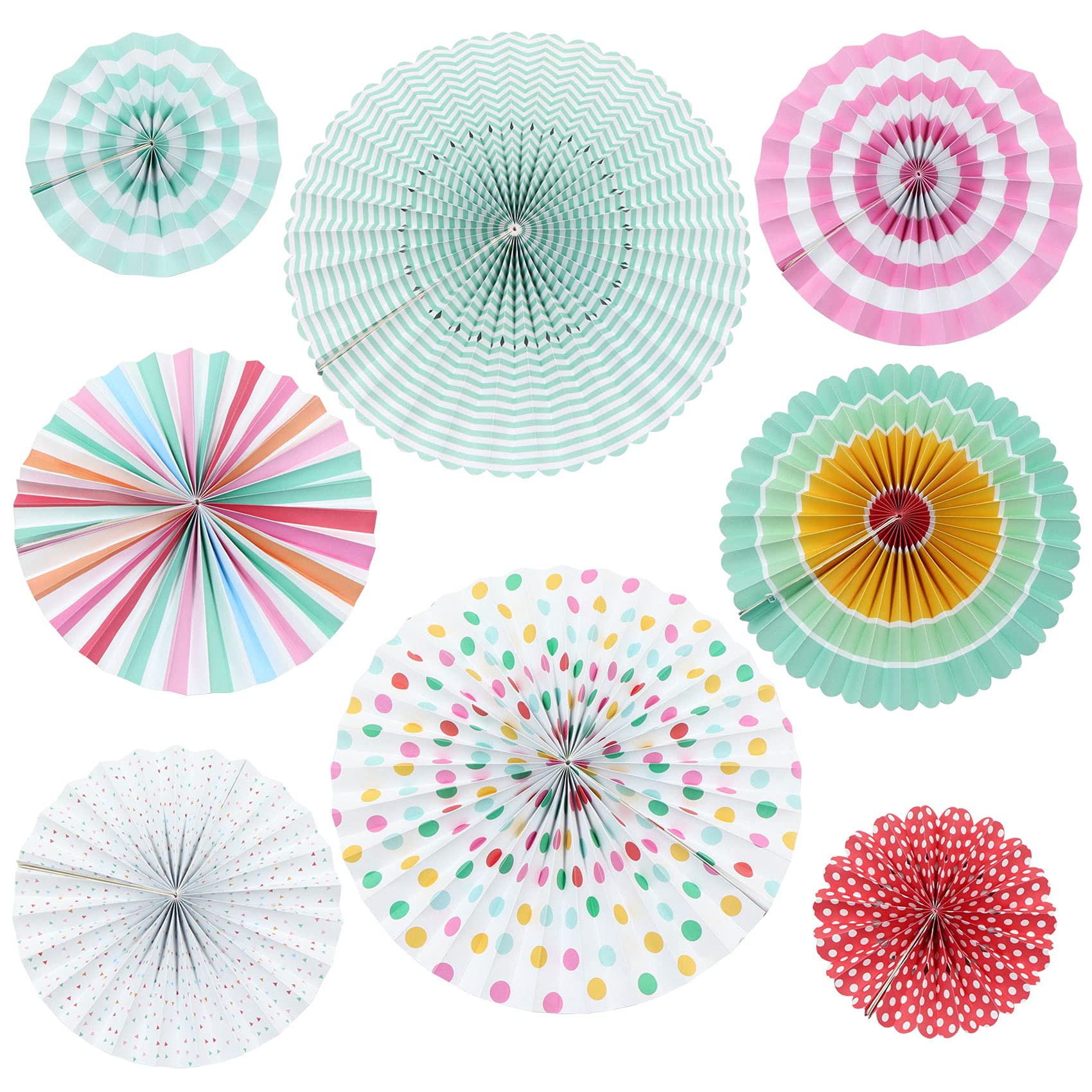 Paper Fans Hanging Flower Set - 8PCS Decorations Round Pattern Paper Garlands Decoration for Birthday Wedding Graduation Events Accessories for Wedding Christmas Carnival Wall Decor(Color)
