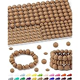 200Pcs FIVEIZERO Mixed Silicone Beads for Keychain Making, 12mm 15mm Round and 12mm Lentil Silicone Beads for Pens Bracelet Necklace DIY Crafts(Camel)