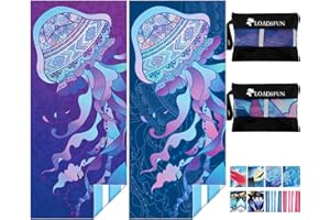 LOADSFUN 2 Pack Microfiber Lightweight Oversized Beach Towel, 72"x32" Extra Large Quick Dry Thin Sand Free Towels for Beach Swimming Pool Travel Camping Yoga for Adults Vacation Gift