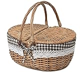 Wicker Picnic Basket with Lid and Handle Sturdy