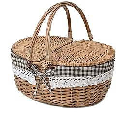 Wicker Picnic Basket with Lid and Handle Sturdy