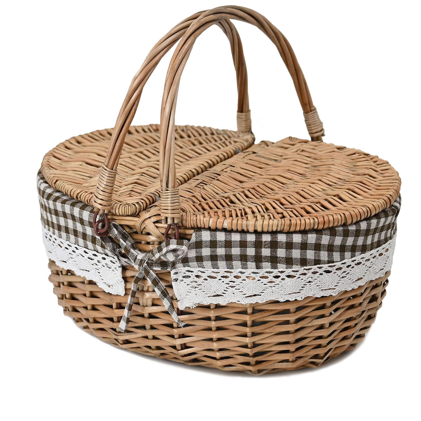 Wicker Picnic Basket with Lid and Handle Sturdy