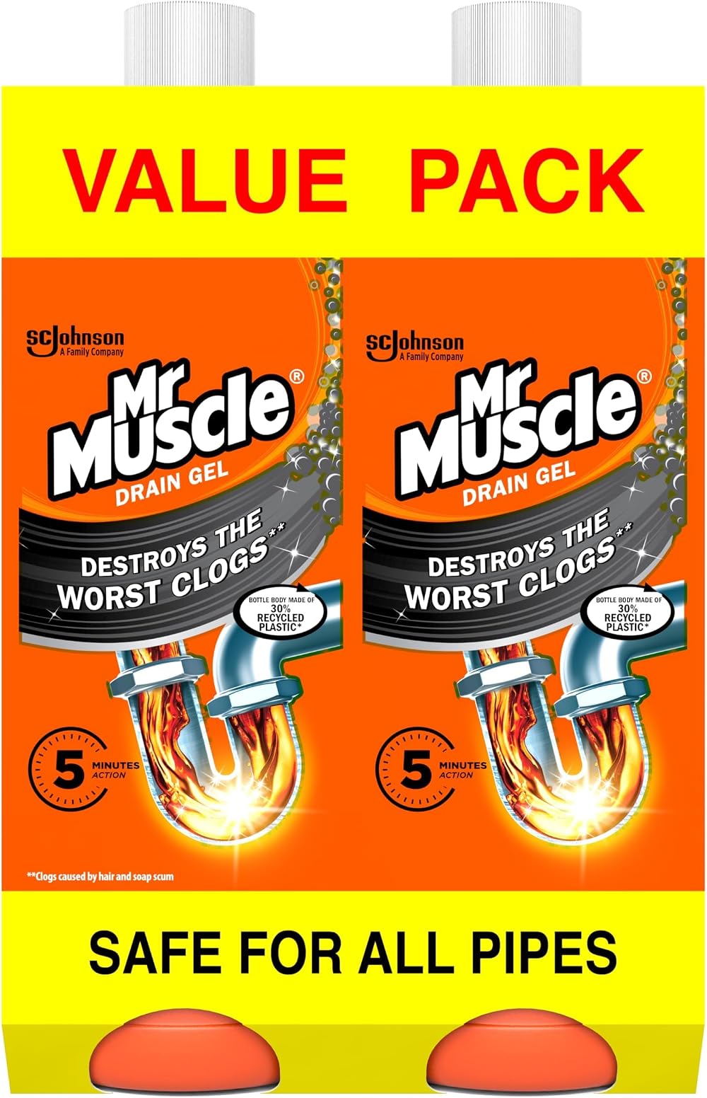 Mr Muscle Drain Unblocker Gel Duo Pack 2 x 1L Fast Acting Thick Drain Cleaner