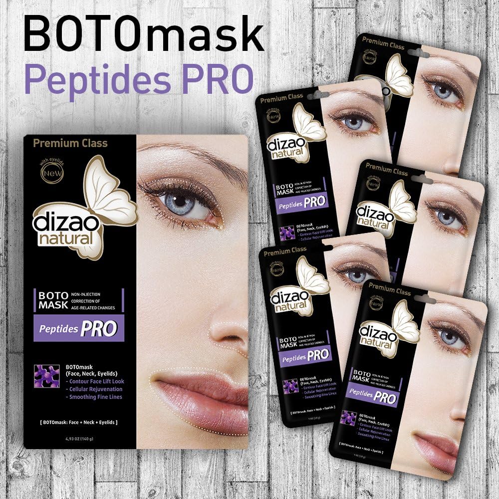 BOTOmask Peptides PRO (5 sheet masks) DIZAO Natural Facial BOTO mask (Face, Neck, Eyelids) Contour Face Lift Look, Cellular Rejuvenation, Smoothing Fine Lines.FREE: Parabens, Pr.Glycol. It's working!