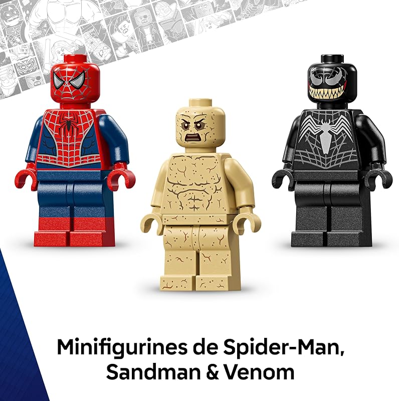 ǀ Marvel Le Combat Légendaire Entre Spider-Man et Sandman - Jouet de Super-Héros avec 3 Minifigurines Dont Venom - Chantier de Construction - Cadeau pour Garçon & Fans du Film dès 9 Ans 76334